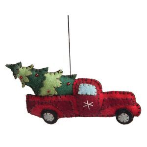 Red Pickup Truck Christmas Holiday Ornament Stitched Fabric Penny Lane